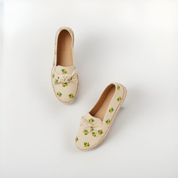 Talbots Shoes - Talbots Izzy Lemon Embroidered Knotted Canvas Espadrille Flats Women’s Size 7M